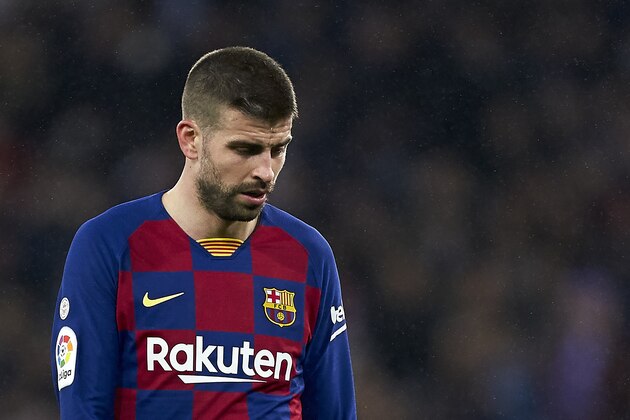 MADRID, SPAIN - MARCH 01: Gerard Pique of FC Barcelona reacts during the Liga match between Real Madrid CF and FC Barcelona at Estadio Santiago Bernabeu on March 01, 2020 in Madrid, Spain. (Photo by Mateo Villalba/Quality Sport Images/Getty Images)