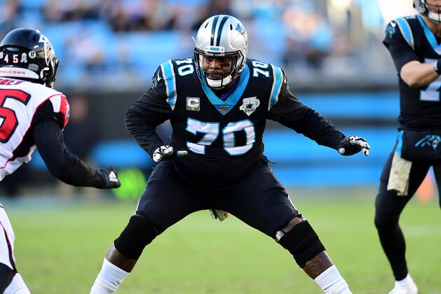CHARLOTTE, NORTH CAROLINA - NOVEMBER 17: Trai Turner #70 of the Carolina Panthers during the second half during their game against the Atlanta Falcons at Bank of America Stadium on November 17, 2019 in Charlotte, North Carolina. (Photo by Jacob Kupferman/Getty Images)