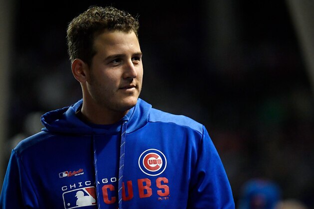 CHICAGO, ILLINOIS - SEPTEMBER 18: Anthony Rizzo #44 of the Chicago Cubs looks on from the bench against the Cincinnati Reds at Wrigley Field on September 18, 2019 in Chicago, Illinois. (Photo by Quinn Harris/Getty Images)