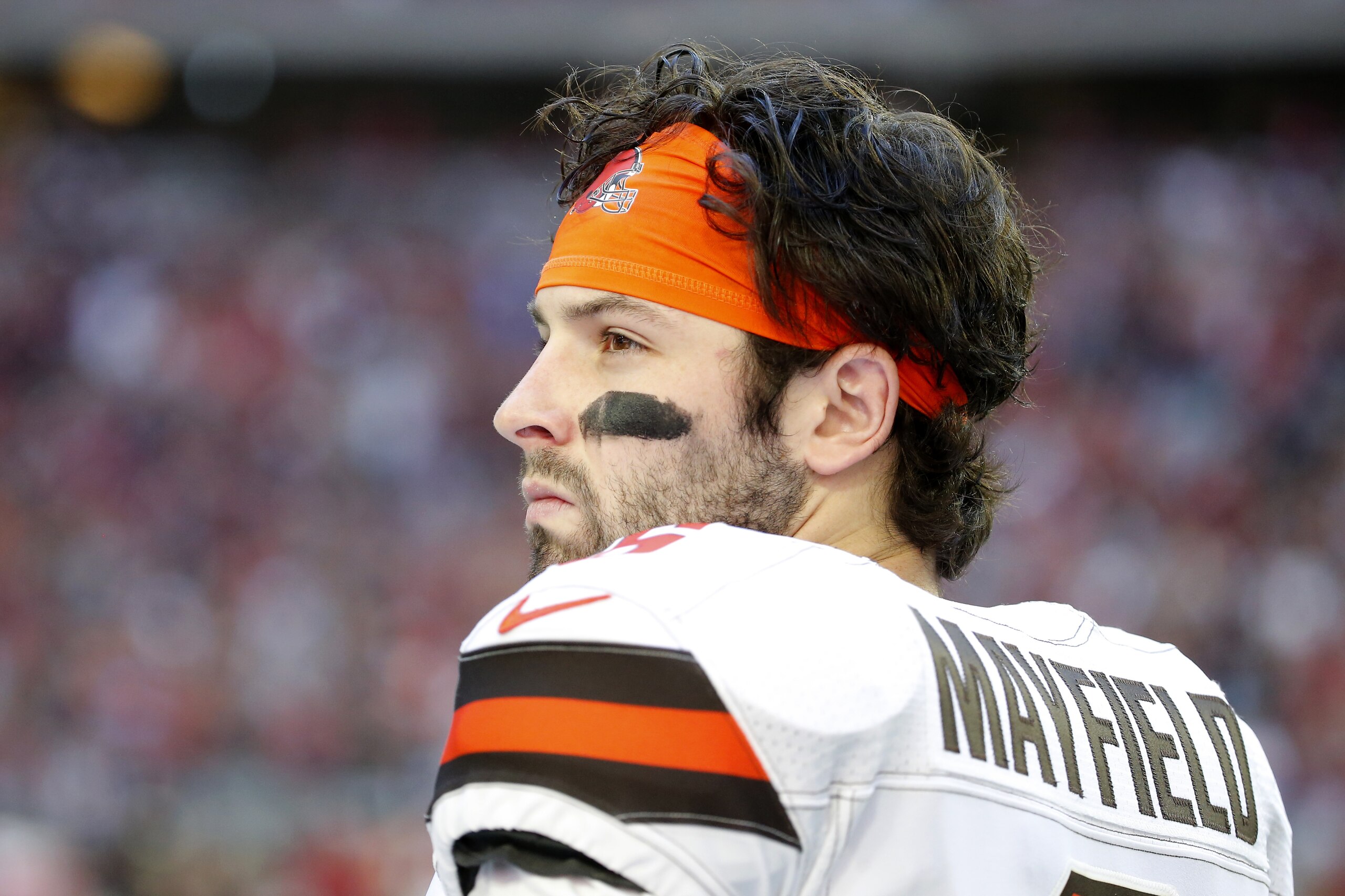 Cleveland Browns quarterback Baker Mayfield (6) during an NFL football game against the Arizona Cardinals, Sunday, Dec. 15, 2019, in Glendale, Ariz. (AP Photo/Rick Scuteri)