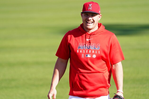 TEMPE, AZ - FEBRUARY 27: Mike Trout of the Los Angeles Angels smiles during a Los Angeles Angels Spring Training on February 27, 2020 in Tempe, Arizona.  (Photo by Masterpress/Getty Images)