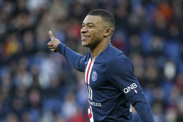 PARIS, FRANCE - FEBRUARY 29: Kylian Mbappe of PSG during the Ligue 1 match between Paris Saint-Germain (PSG) and Dijon FCO at Parc des Princes stadium on February 29, 2020 in Paris, France. (Photo by Jean Catuffe/Getty Images)