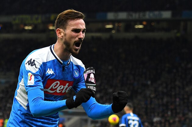 MILAN, ITALY - FEBRUARY 12:  Fabian Ruiz of SSC Napoli celebrates after scoring the opening goalduring the Coppa Italia Semi Final match between FC Internazionale and SSC Napoli at Stadio Giuseppe Meazza on February 12, 2020 in Milan, Italy.  (Photo by Alessandro Sabattini/Getty Images)