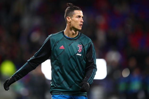 LYON, FRANCE - FEBRUARY 26: Cristiano Ronaldo of Juventus  during the UEFA Champions League round of 16 first leg match between Olympique Lyonnais and Juventus at Parc Olympique on February 26, 2020 in Lyon, France. (Photo by Marc Atkins/Getty Images)