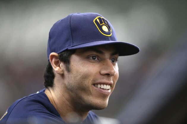 Milwaukee Brewers' Christian Yelich is seen before their game against the Minnesota Twins Wednesday, Aug. 14, 2019, in Milwaukee. (AP Photo/Jeffrey Phelps)