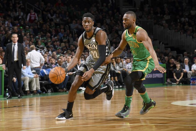 BOSTON, MA - MARCH 3: Caris LeVert #22 of the Brooklyn Nets handles the ball against the Boston Celtics on March 03, 2020 at the TD Garden in Boston, Massachusetts. NOTE TO USER: User expressly acknowledges and agrees that, by downloading and or using this photograph, User is consenting to the terms and conditions of the Getty Images License Agreement. Mandatory Copyright Notice: Copyright 2020 NBAE (Photo by Brian Babineau/NBAE via Getty Images)