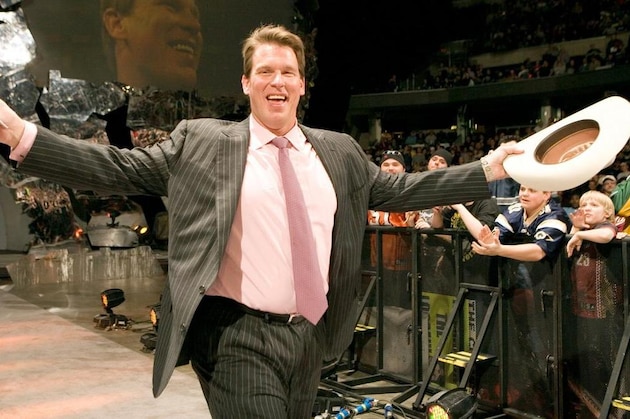 Wrestler John Bradshaw Layfield of World Wrestling Entertainment gestures while speaking during a news conference at Madison Square Garden Tuesday, Nov. 21, 2006 in New York. Armed Forces Entertainment has invited WWE to perform a series of wrestling matches for U.S. Troops based in Iraq. (AP Photo/Frank Franklin II)