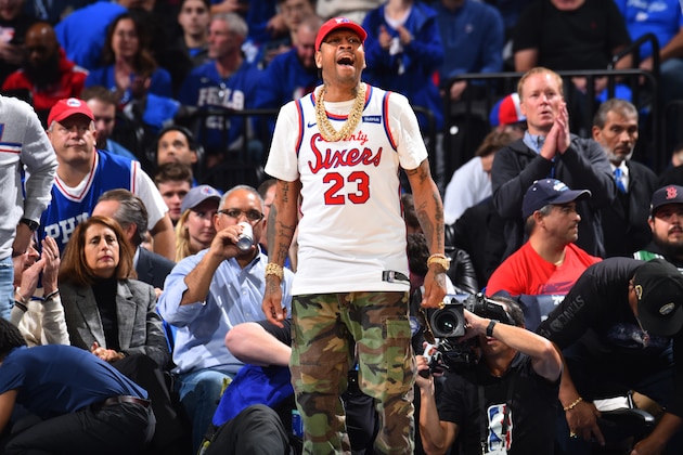 PHILADELPHIA, PA - OCTOBER 23: NBA Legend, Allen Iverson, attends a game between the Boston Celtics and the Philadelphia 76ers on October 23, 2019 at the Wells Fargo Center in Philadelphia, Pennsylvania NOTE TO USER: User expressly acknowledges and agrees that, by downloading and/or using this Photograph, user is consenting to the terms and conditions of the Getty Images License Agreement. Mandatory Copyright Notice: Copyright 2019 NBAE (Photo by Jesse D. Garrabrant/NBAE via Getty Images)
