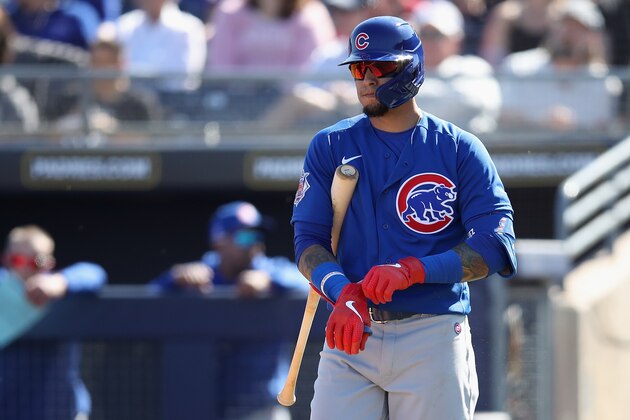 PEORIA, ARIZONA - FEBRUARY 24: Javier Baez #9 of the Chicago Cubs bats against the Seattle Mariners during the MLB spring training game at Peoria Stadium on February 24, 2020 in Peoria, Arizona. (Photo by Christian Petersen/Getty Images)