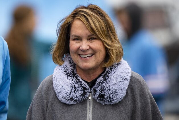 NASHVILLE, TN - DECEMBER 15:  Owner Amy Adams Strunk of the Tennessee Titans walks on the sideline before the game against the Houston Texans at Nissan Stadium on December 15, 2019 in Nashville, Tennessee. Houston defeats Tennessee 24-21.  (Photo by Brett Carlsen/Getty Images)