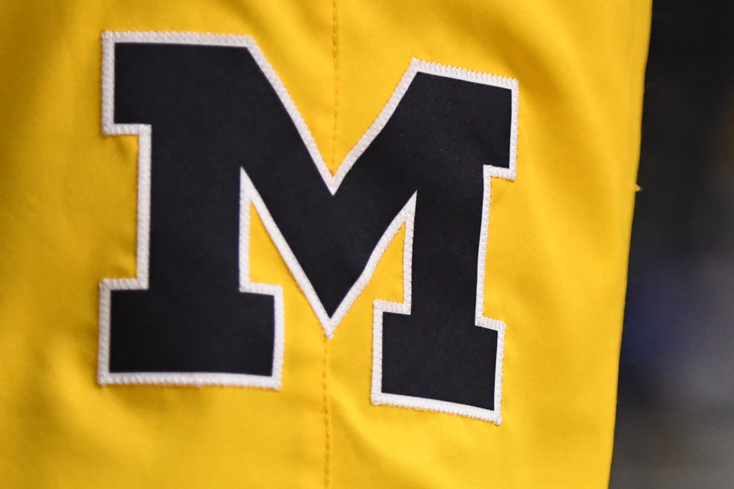 ANN ARBOR, MI - NOVEMBER 12:  The Michigan Wolverines logo on a pair of shorts during a basketball game against the Creighton Bluejays at the Crisler Center on November 12, 2019 in Ann Arbor, Michigan.  (Photo by Mitchell Layton/Getty Images)