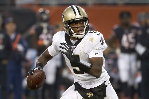 New Orleans Saints' Teddy Bridgewater scrambles during the second half of an NFL football game against the Chicago Bears in Chicago, Sunday, Oct. 20, 2019. (AP Photo/Charles Rex Arbogast) New Orleans Saints' Teddy Bridgewater scrambles during the second half of an NFL football game against the Chicago Bears in Chicago, Sunday, Oct. 20, 2019. (AP Photo/Charles Rex Arbogast)
