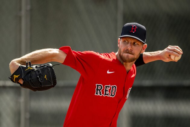 FT. MYERS, FL - FEBRUARY 20: Chris Sale #41 of the Boston Red Sox pitches during a team workout on February 20, 2020 at jetBlue Park at Fenway South in Fort Myers, Florida. (Photo by Billie Weiss/Boston Red Sox/Getty Images)