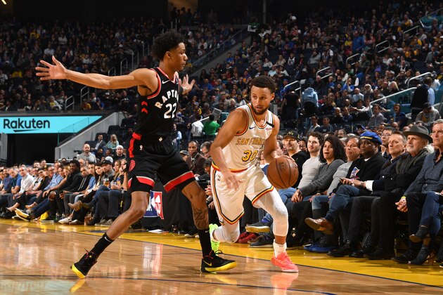 SAN FRANCISCO, CA - MARCH 5: Stephen Curry #30 of the Golden State Warriors drives to the basket against the Toronto Raptors on March 5, 2020 at Chase Center in San Francisco, California. NOTE TO USER: User expressly acknowledges and agrees that, by downloading and or using this photograph, user is consenting to the terms and conditions of Getty Images License Agreement. Mandatory Copyright Notice: Copyright 2020 NBAE (Photo by Noah Graham/NBAE via Getty Images)