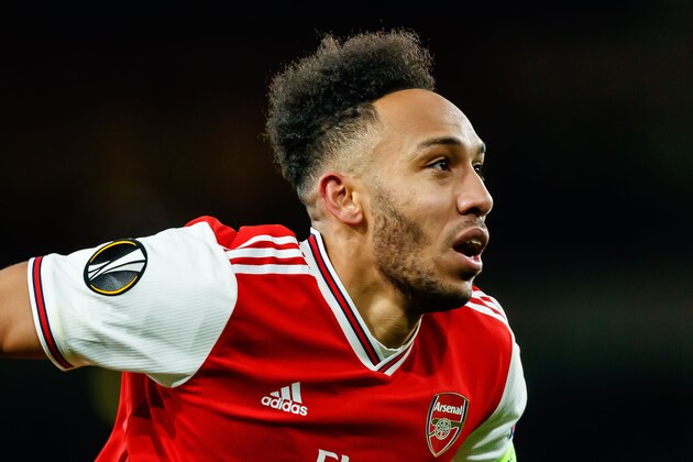 LONDON, ENGLAND - FEBRUARY 27: (BILD ZEITUNG OUT) Pierre-Emerick Aubameyang of Arsenal FC looks on during the UEFA Europa League round of 32 second leg match between Arsenal FC and Olympiacos FC at Emirates Stadium on February 27, 2020 in London, United Kingdom. (Photo by Roland Krivec/DeFodi Images via Getty Images)