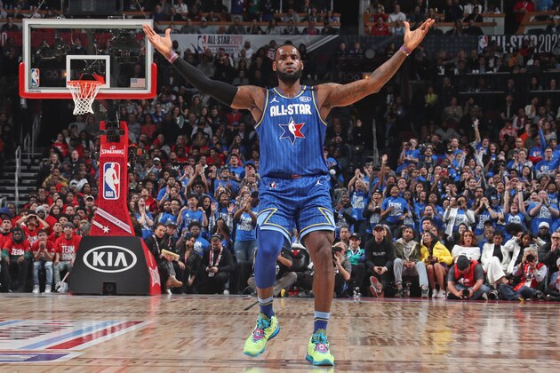 CHICAGO, IL - FEBRUARY 16: LeBron James #2 of Team LeBron reacts to a play during the 69th NBA All-Star Game on February 16, 2020 at the United Center in Chicago, Illinois. NOTE TO USER: User expressly acknowledges and agrees that, by downloading and or using this photograph, User is consenting to the terms and conditions of the Getty Images License Agreement. Mandatory Copyright Notice: Copyright 2020 NBAE (Photo by Nathaniel S. Butler/NBAE via Getty Images)