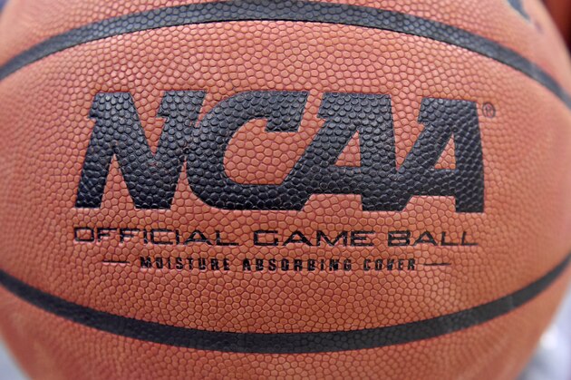 NEWARK, NJ - DECEMBER 19:  The NCAA logo on a basketball at the Prudential Center before the game between the Maryland Terrapins and the Seton Hall Pirates on December 19, 2019 in Newark, New Jersey. (Photo by G Fiume/Maryland Terrapins/Getty Images)