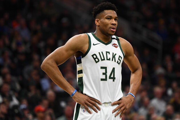 MILWAUKEE, WISCONSIN - MARCH 04:  Giannis Antetokounmpo #34 of the Milwaukee Bucks waits for a free throw during a game against the Indiana Pacers at Fiserv Forum on March 04, 2020 in Milwaukee, Wisconsin.  NOTE TO USER: User expressly acknowledges and agrees that, by downloading and or using this photograph, User is consenting to the terms and conditions of the Getty Images License Agreement. (Photo by Stacy Revere/Getty Images)