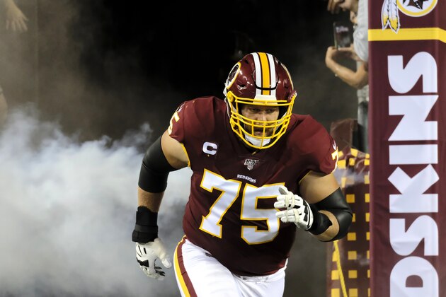 Washington Redskins offensive guard Brandon Scherff runs onto the field prior to during an NFL football game against the Chicago Bears, Monday, Sept. 23, 2019, in Landover, Md. (AP Photo/Mark Tenally) Washington Redskins offensive guard Brandon Scherff runs onto the field prior to during an NFL football game against the Chicago Bears, Monday, Sept. 23, 2019, in Landover, Md. (AP Photo/Mark Tenally)