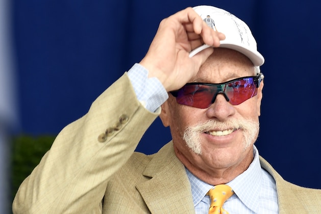 National Baseball Hall of Famer Goose Gossage, is introduced during an induction ceremony at the Clark Sports Center on Sunday, July 29, 2018, in Cooperstown, N.Y. (AP Photo/Hans Pennink)