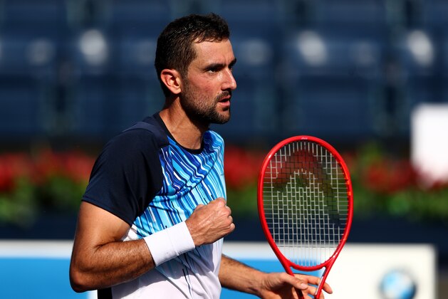 DUBAI, UNITED ARAB EMIRATES - FEBRUARY 25:  Marin Cilic of Croatia reacts during his men's singles match on Day Nine of the Dubai Duty Free Tennis at Dubai Duty Free Tennis Stadium on February 25, 2020 in Dubai, United Arab Emirates. (Photo by Francois Nel/Getty Images)