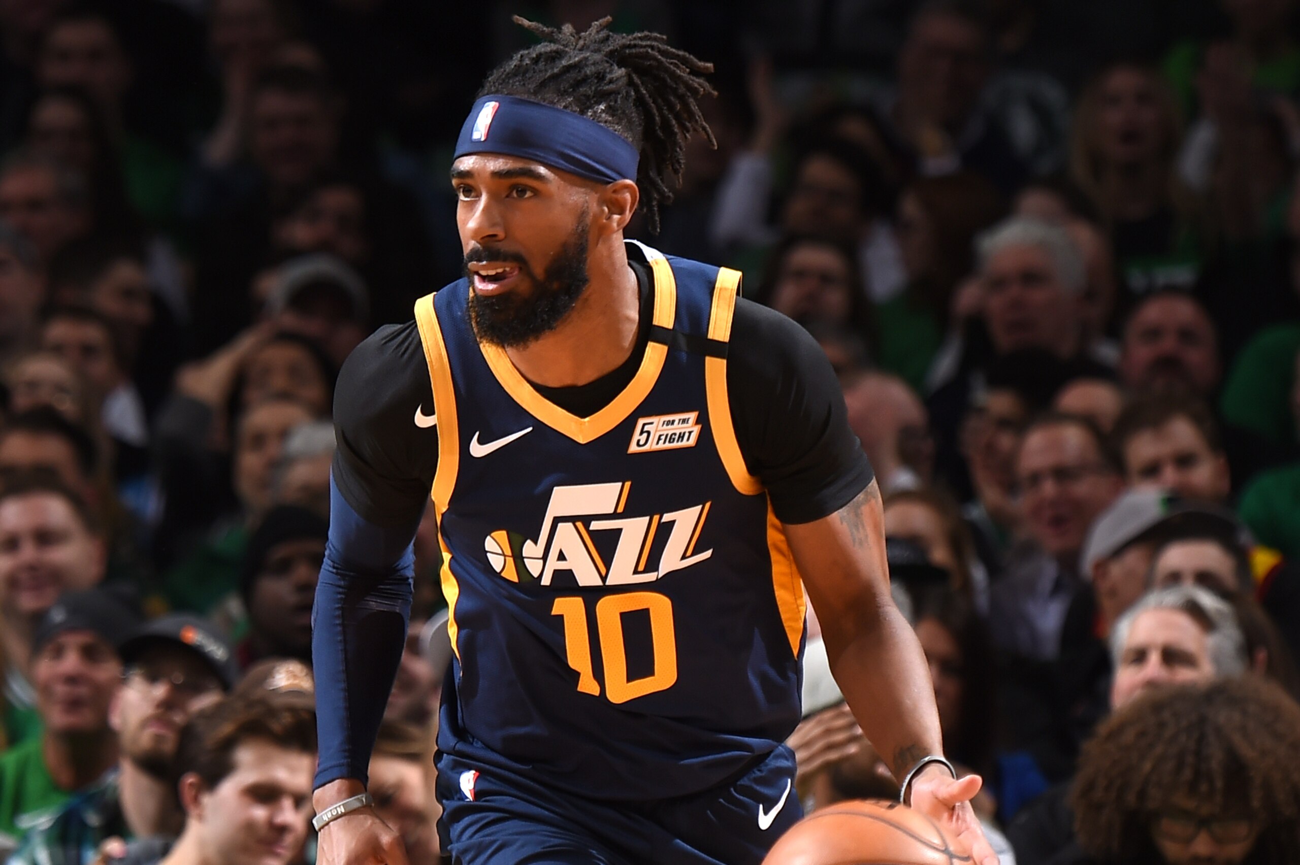 BOSTON, MA - MARCH 6: Mike Conley #10 of the Utah Jazz handles the ball against the Boston Celtics on March 6, 2020 at the TD Garden in Boston, Massachusetts. NOTE TO USER: User expressly acknowledges and agrees that, by downloading and or using this photograph, User is consenting to the terms and conditions of the Getty Images License Agreement. Mandatory Copyright Notice: Copyright 2020 NBAE (Photo by Brian Babineau/NBAE via Getty Images) BOSTON, MA - MARCH 6: Mike Conley #10 of the Utah Jazz handles the ball against the Boston Celtics on March 6, 2020 at the TD Garden in Boston, Massachusetts. NOTE TO USER: User expressly acknowledges and agrees that, by downloading and or using this photograph, User is consenting to the terms and conditions of the Getty Images License Agreement. Mandatory Copyright Notice: Copyright 2020 NBAE (Photo by Brian Babineau/NBAE via Getty Images)