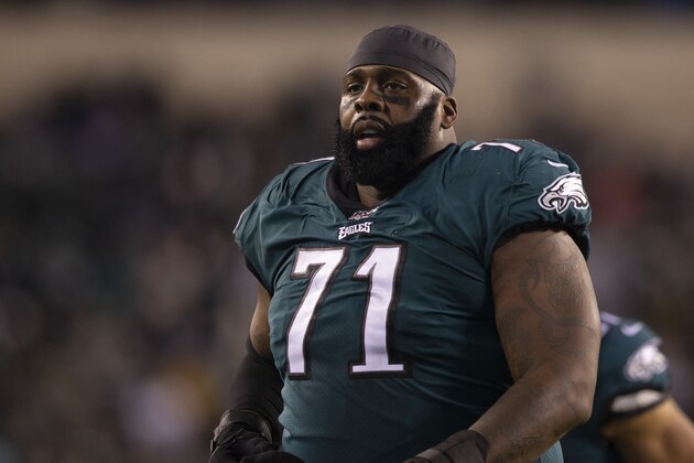 PHILADELPHIA, PA - JANUARY 05: Jason Peters #71 of the Philadelphia Eagles looks on during the NFC Wild Card game against the Seattle Seahawks at Lincoln Financial Field on January 5, 2020 in Philadelphia, Pennsylvania. (Photo by Mitchell Leff/Getty Images) PHILADELPHIA, PA - JANUARY 05: Jason Peters #71 of the Philadelphia Eagles looks on during the NFC Wild Card game against the Seattle Seahawks at Lincoln Financial Field on January 5, 2020 in Philadelphia, Pennsylvania. (Photo by Mitchell Leff/Getty Images)