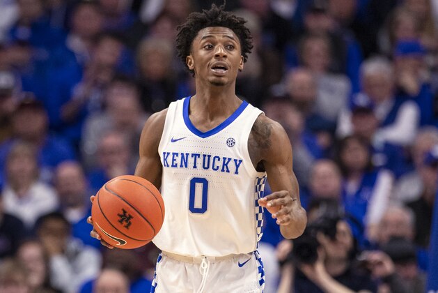 LEXINGTON, KY - FEBRUARY 29: Ashton Hagans #0 of the Kentucky Wildcats brings the ball up court during the game against the Auburn Tigers at Rupp Arena on February 29, 2020 in Lexington, Kentucky. (Photo by Michael Hickey/Getty Images)