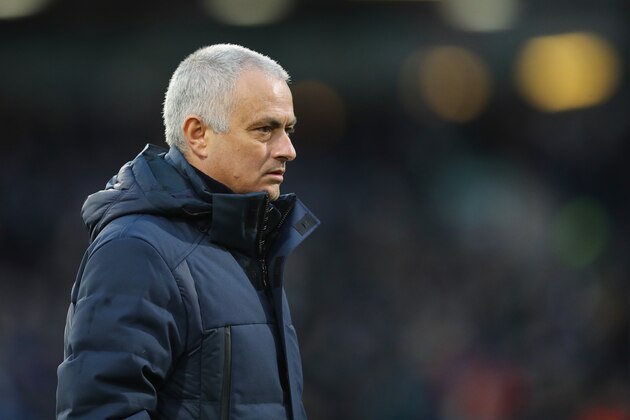 BURNLEY, ENGLAND - MARCH 07: Jose Mourinho the head coach / manager of Tottenham Hotspur during the Premier League match between Burnley FC and Tottenham Hotspur at Turf Moor on March 7, 2020 in Burnley, United Kingdom. (Photo by Matthew Ashton - AMA/Getty Images)