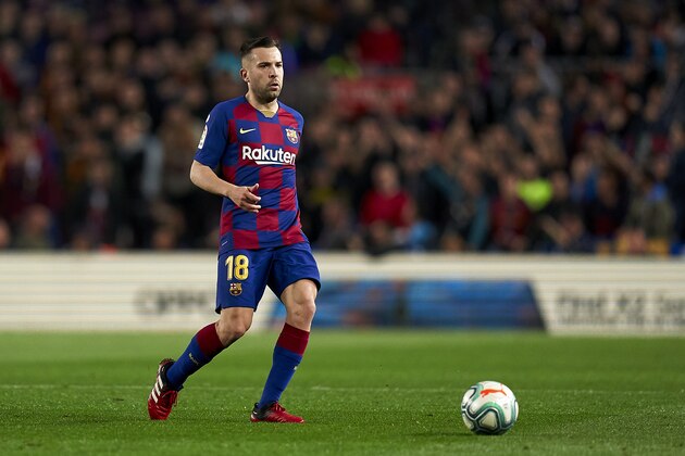 BARCELONA, SPAIN - MARCH 07: Jordi Alba of FC Barcelona with the ball  during the Liga match between FC Barcelona and Real Sociedad at Camp Nou on March 07, 2020 in Barcelona, Spain. (Photo by Pedro Salado/Quality Sport Images/Getty Images)