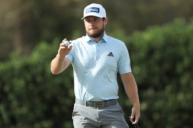 ORLANDO, FLORIDA - MARCH 08: Tyrrell Hatton of England reacts to saving par on the 14th green during the final round of the Arnold Palmer Invitational Presented by MasterCard at the Bay Hill Club and Lodge on March 08, 2020 in Orlando, Florida. (Photo by Sam Greenwood/Getty Images)