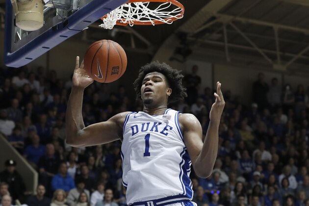 Duke center Vernon Carey Jr. (1) dunks against North Carolina during the second half of an NCAA college basketball game in Durham, N.C., Saturday, March 7, 2020. (AP Photo/Gerry Broome) Duke center Vernon Carey Jr. (1) dunks against North Carolina during the second half of an NCAA college basketball game in Durham, N.C., Saturday, March 7, 2020. (AP Photo/Gerry Broome)
