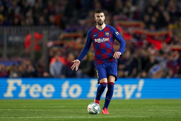 BARCELONA, SPAIN - MARCH 07: Gerard Pique of FC Barcelona with the ball during the Liga match between FC Barcelona and Real Sociedad at Camp Nou on March 07, 2020 in Barcelona, Spain. (Photo by Pedro Salado/Quality Sport Images/Getty Images)