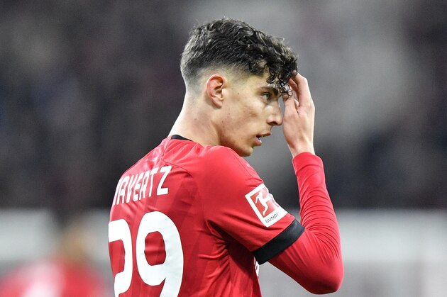 Leverkusen's Kai Havertz reacts during the German Bundesliga soccer match between Bayer Leverkusen and Fortuna Duesseldorf in Leverkusen, Germany, Sunday, Jan. 26, 2020. (AP Photo/Martin Meissner)