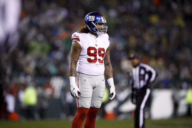 New York Giants defensive end Leonard Williams in action during an NFL football game against the Philadelphia Eagles Monday, Dec. 9, 2019, in Philadelphia. (AP Photo/Matt Rourke)