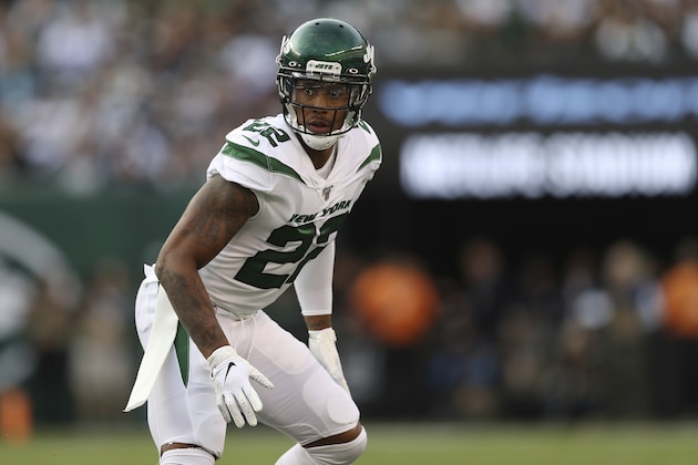 New York Jets cornerback Trumaine Johnson (22) in coverage during the first half of an NFL football game against the Dallas Cowboys, Sunday, Oct. 13, 2019, in East Rutherford, N.J. (AP Photo/Steve Luciano)