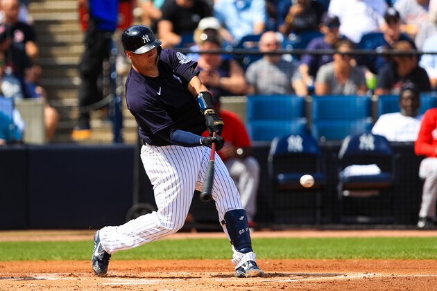 TAMPA, FL - MARCH 3: Gary Sanchez #24 of the New York Yankees bats during a spring training game against the Boston Red Sox at Steinbrenner Field on March 3, 2020 in Tampa, Florida. (Photo by Carmen Mandato/Getty Images)