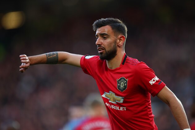 MANCHESTER, ENGLAND - MARCH 08: Bruno Fernandes of Manchester United during the Premier League match between Manchester United and Manchester City at Old Trafford on March 8, 2020 in Manchester, United Kingdom. (Photo by Robbie Jay Barratt - AMA/Getty Images) MANCHESTER, ENGLAND - MARCH 08: Bruno Fernandes of Manchester United during the Premier League match between Manchester United and Manchester City at Old Trafford on March 8, 2020 in Manchester, United Kingdom. (Photo by Robbie Jay Barratt - AMA/Getty Images)