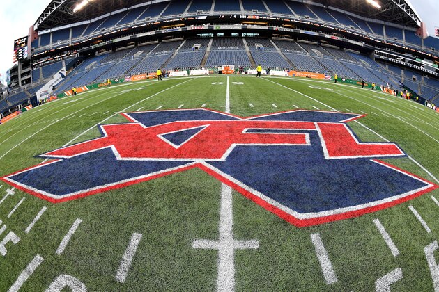 SEATTLE, WASHINGTON - FEBRUARY 22: A general interior view of CenturyLink Field with the XFL midfield logo after the game between the Seattle Dragons and the Dallas Renegades at CenturyLink Field on February 22, 2020 in Seattle, Washington. The Dallas Renegades topped the Seattle Dragons, 24-12. (Photo by Alika Jenner/Getty Images)