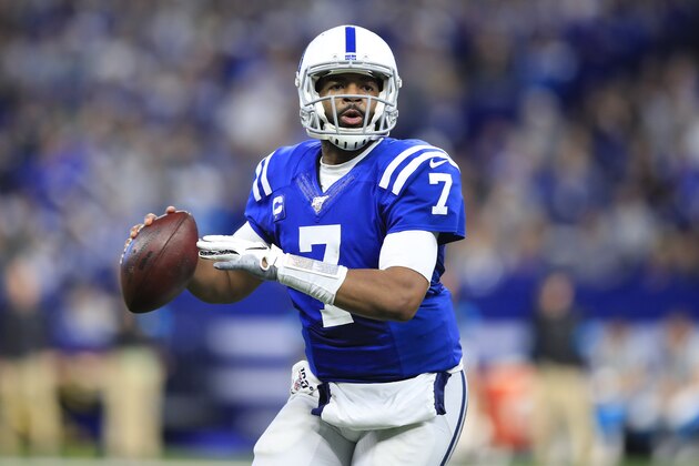INDIANAPOLIS, INDIANA - DECEMBER 22:  Jacoby Brissett #7 of the Indianapolis Colts against the Carolina Panthers at Lucas Oil Stadium on December 22, 2019 in Indianapolis, Indiana. (Photo by Andy Lyons/Getty Images)