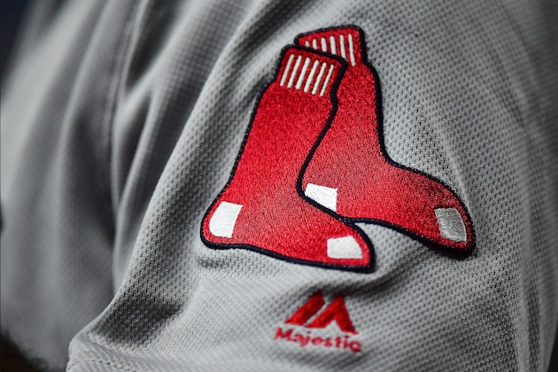ST PETERSBURG, FLORIDA - SEPTEMBER 21: A detail of The Boston Red Sox logo on a jersey during a game against the Tampa Bay Rays at Tropicana Field on September 21, 2019 in St Petersburg, Florida. (Photo by Julio Aguilar/Getty Images)