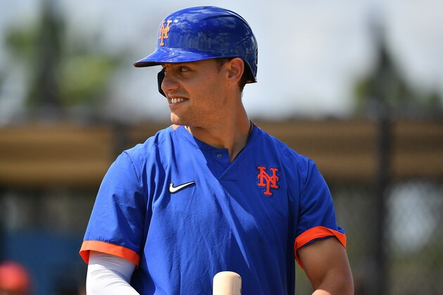 PORT ST. LUCIE, FLORIDA - FEBRUARY 20: Michael Conforto #30 of the New York Mets reacts after striking out during the team workouts at Clover Park on February 20, 2020 in Port St. Lucie, Florida. (Photo by Mark Brown/Getty Images)