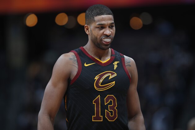 Cleveland Cavaliers center Tristan Thompson (13) in the second half of an NBA basketball game Saturday, Jan. 11, 2020, in Denver. The Cavaliers won 111-103. (AP Photo/David Zalubowski) Cleveland Cavaliers center Tristan Thompson (13) in the second half of an NBA basketball game Saturday, Jan. 11, 2020, in Denver. The Cavaliers won 111-103. (AP Photo/David Zalubowski)