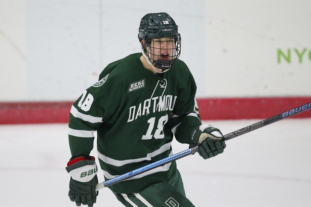 Dartmouth's Drew O'Connor (18) during an NCAA hockey game against Brown on Saturday, Nov. 16, 2019 in Providence, R.I. (AP Photo/Stew Milne) Dartmouth's Drew O'Connor (18) during an NCAA hockey game against Brown on Saturday, Nov. 16, 2019 in Providence, R.I. (AP Photo/Stew Milne)