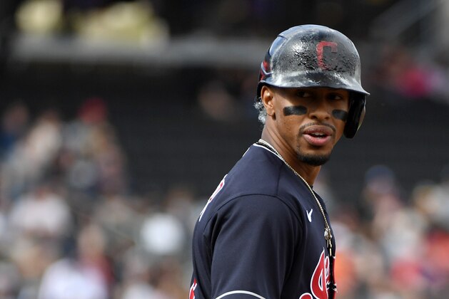 LAS VEGAS, NEVADA - FEBRUARY 29: Francisco Lindor #12 of the Cleveland Indians stands on first base after getting a hit against the Oakland Athletics during their exhibition game at Las Vegas Ballpark on February 29, 2020 in Las Vegas, Nevada. The Athletics defeated the Indians 8-6. (Photo by Ethan Miller/Getty Images) LAS VEGAS, NEVADA - FEBRUARY 29: Francisco Lindor #12 of the Cleveland Indians stands on first base after getting a hit against the Oakland Athletics during their exhibition game at Las Vegas Ballpark on February 29, 2020 in Las Vegas, Nevada. The Athletics defeated the Indians 8-6. (Photo by Ethan Miller/Getty Images)