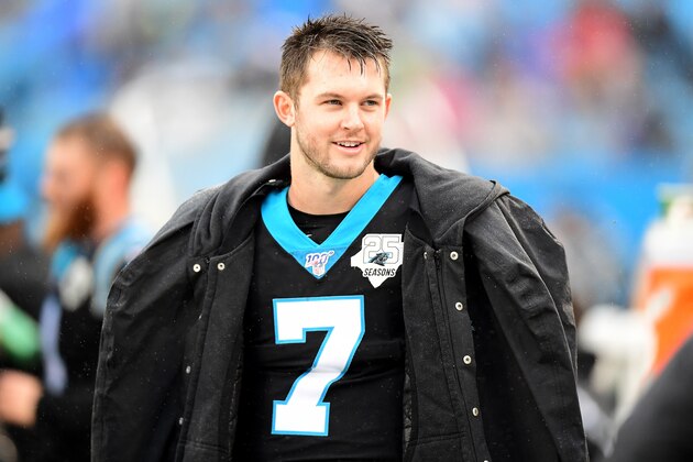 CHARLOTTE, NORTH CAROLINA - DECEMBER 29: Kyle Allen #7 of the Carolina Panthers during the second half during their game against the New Orleans Saints at Bank of America Stadium on December 29, 2019 in Charlotte, North Carolina. (Photo by Jacob Kupferman/Getty Images)