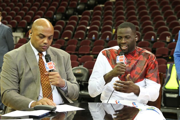 CLEVELAND, OH - JUNE 10: Draymond Green #23 of the Golden State Warriors is interviewed by Charles Barkley after the game between the Cleveland Cavaliers and the Golden State Warriors in Game Four of the 2016 NBA Finals on June10, 2016 at Quicken Loans Arena in Cleveland, OH. NOTE TO USER: User expressly acknowledges and agrees that, by downloading and/or using this Photograph, user is consenting to the terms and conditions of the Getty Images License Agreement. Mandatory Copyright Notice: Copyright 2016 NBAE (Photo by Gary Dineen/NBAE via Getty Images)