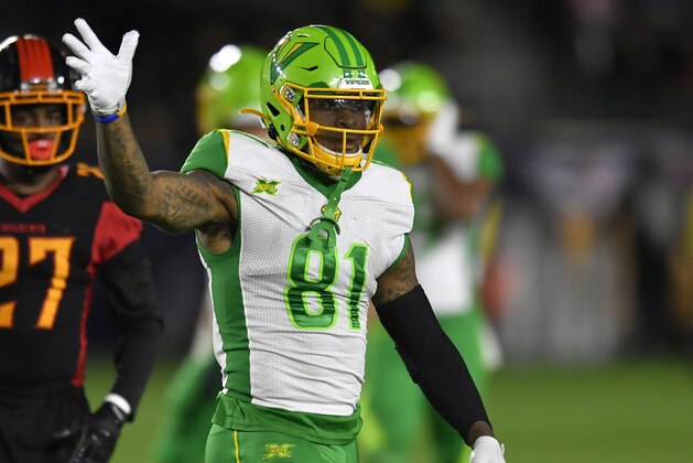 CARSON, CA - MARCH 08: Daniel Williams #81 of the Tampa Bay Vipers while playing the // at Dignity Health Sports Park during an XFL game on March 8, 2020 in Carson, California. L.A. won 41-34. (Photo by John McCoy/Getty Images)