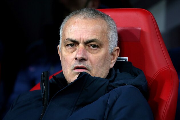 Tottenham Hotspur's Portuguese head coach Jose Mourinho looks at his players during the UEFA Champions League football match between Leipzig and Tottenham, in Leipzig, eastern Germany on March 10, 2020. (Photo by Ronny Hartmann / AFP) (Photo by RONNY HARTMANN/AFP via Getty Images)
