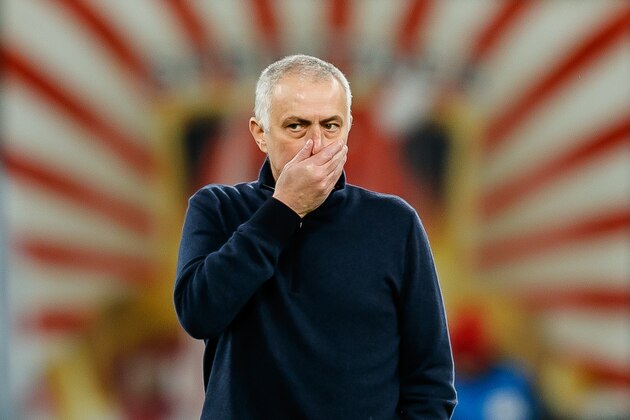 LEIPZIG, GERMANY - MARCH 10: (BILD ZEITUNG OUT) head coach Jose Mourinho of Tottenham Hotspur looks on prior to the UEFA Champions League round of 16 second leg match between RB Leipzig and Tottenham Hotspur at Red Bull Arena on March 10, 2020 in Leipzig, Germany. (Photo by Roland Krivec/DeFodi Images via Getty Images)